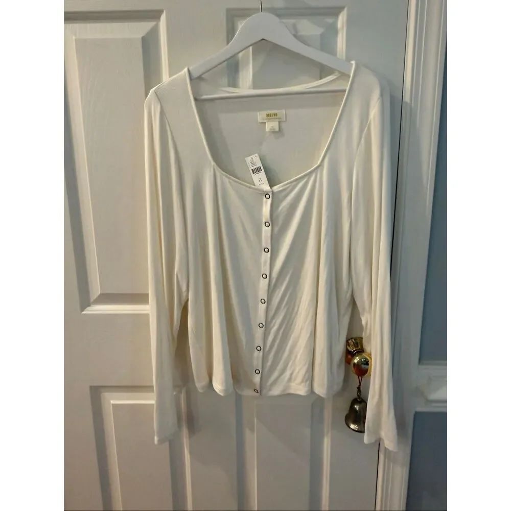 Maeve Anthropologie Cream Scoop Neck Ribbed Snap Front Top sz 2X NWT